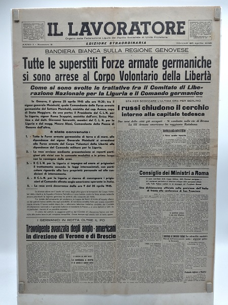 Il Lavoratore. Organo della federazione del Partito socialista di Unità Proletaria. Anno I. Numero 2. Giovedì 26 aprile 1945